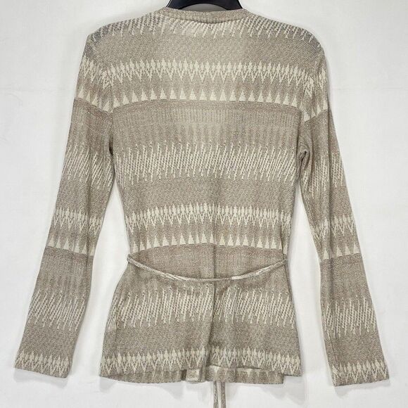 Jones New York Cardigan Sweater Sz PS Taupe Metallic Long Sleeve Top Tie Front - Picture 2 of 16